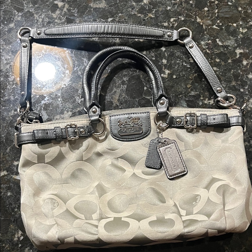 Coach Madison Silver and Cream Shoulder Bag